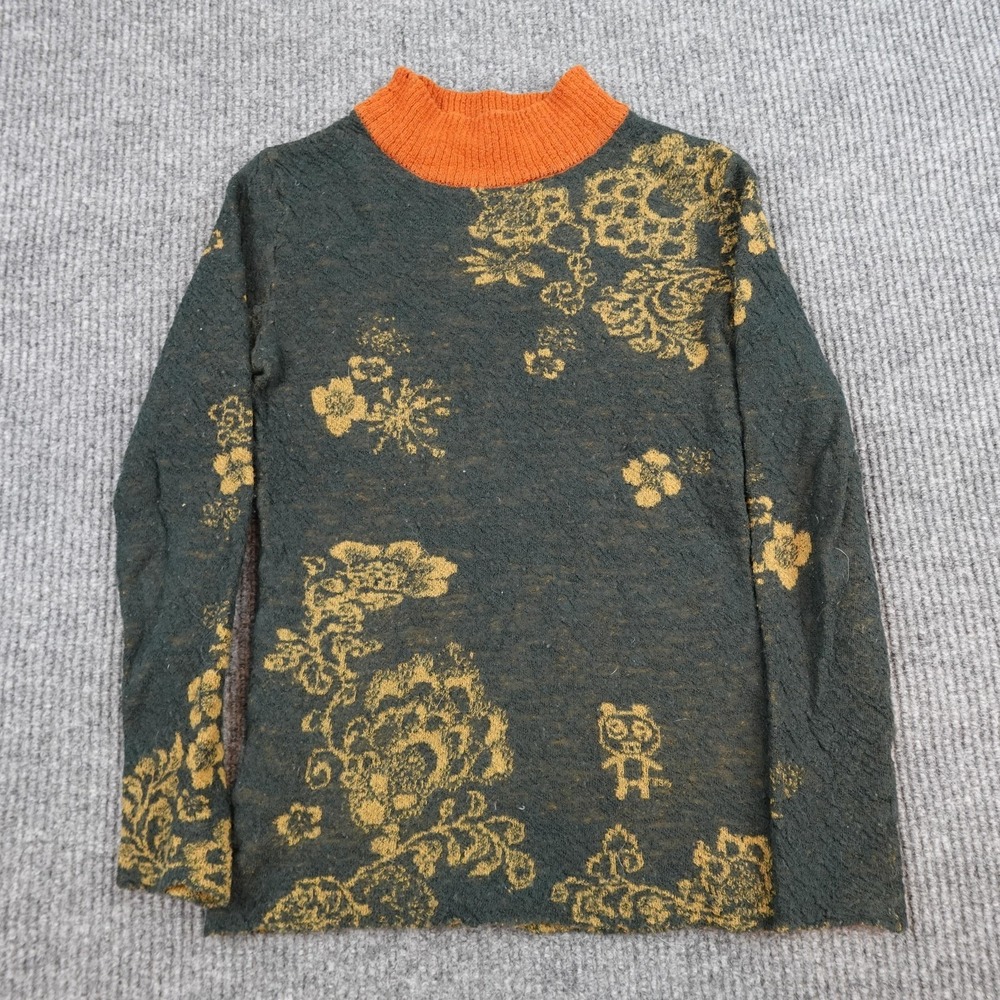 Butapana Sweater Womens Small Green Wool Turtleneck Floral Knit Made In Japan